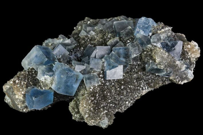 Blue Cubic Fluorite on Quartz - China #111909